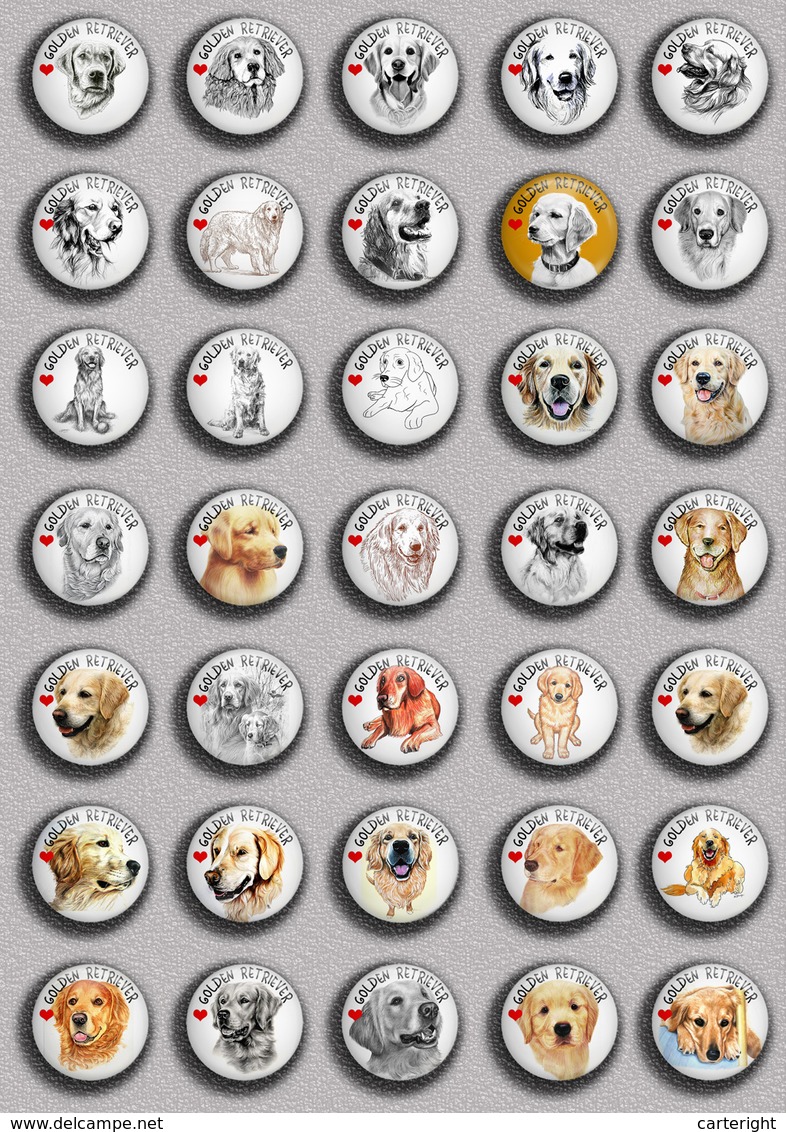 LOVE DOG Golden Retriever BADGE BUTTON PIN SET 1 (1inch/25mm Diameter) 35 DIFF - Animali