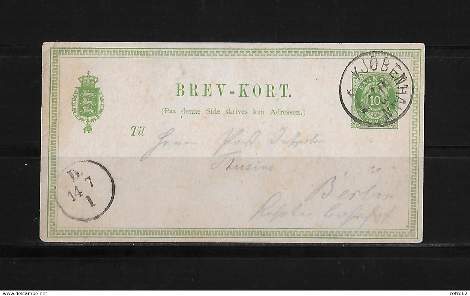 1879 Denmark → 10 Ore Green H&G 5 Type 2 PS Postcard Copenhagen Cover To Germany - Lettres & Documents