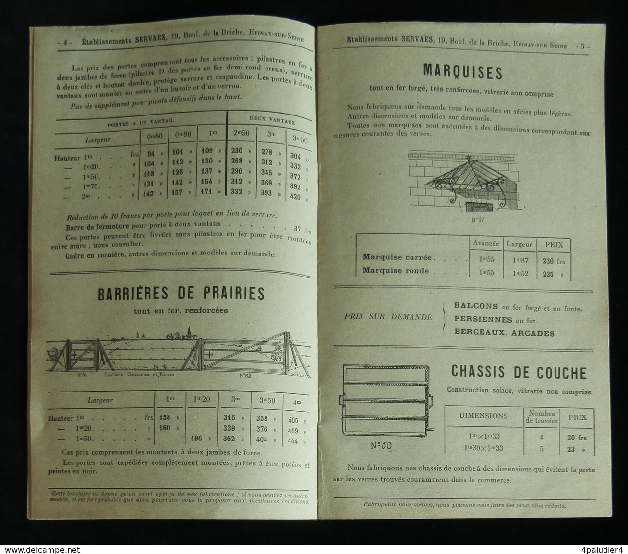 Catalogue Ferronnerie Pour L'Habitat Et L'Horticulture Ets SERVAES EPINAY-SUR-SEINE 1925 - Agriculture