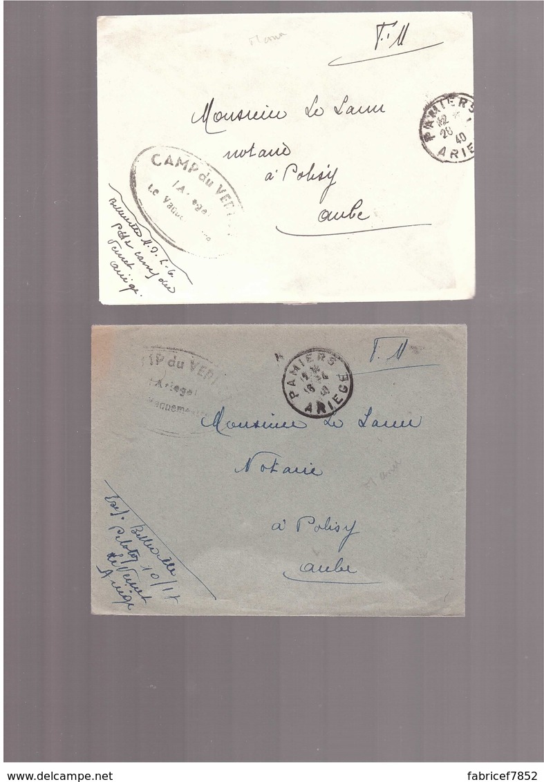 RARE 2 Enveloppes FM Avec Cachet "camp Du Vercors" - 2. Weltkrieg 1939-1945