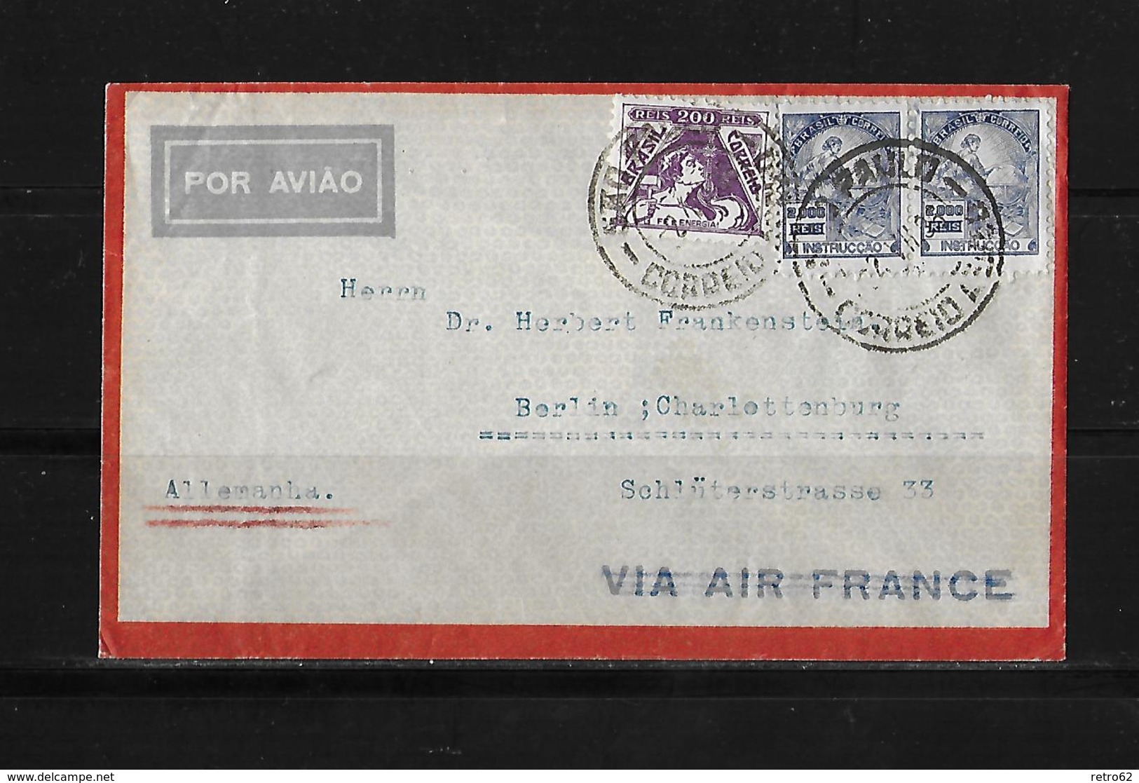 1933 Brazil → Air France Flown 4200 Reis On Sao Paulo Airmail Cover To Germany - Airmail