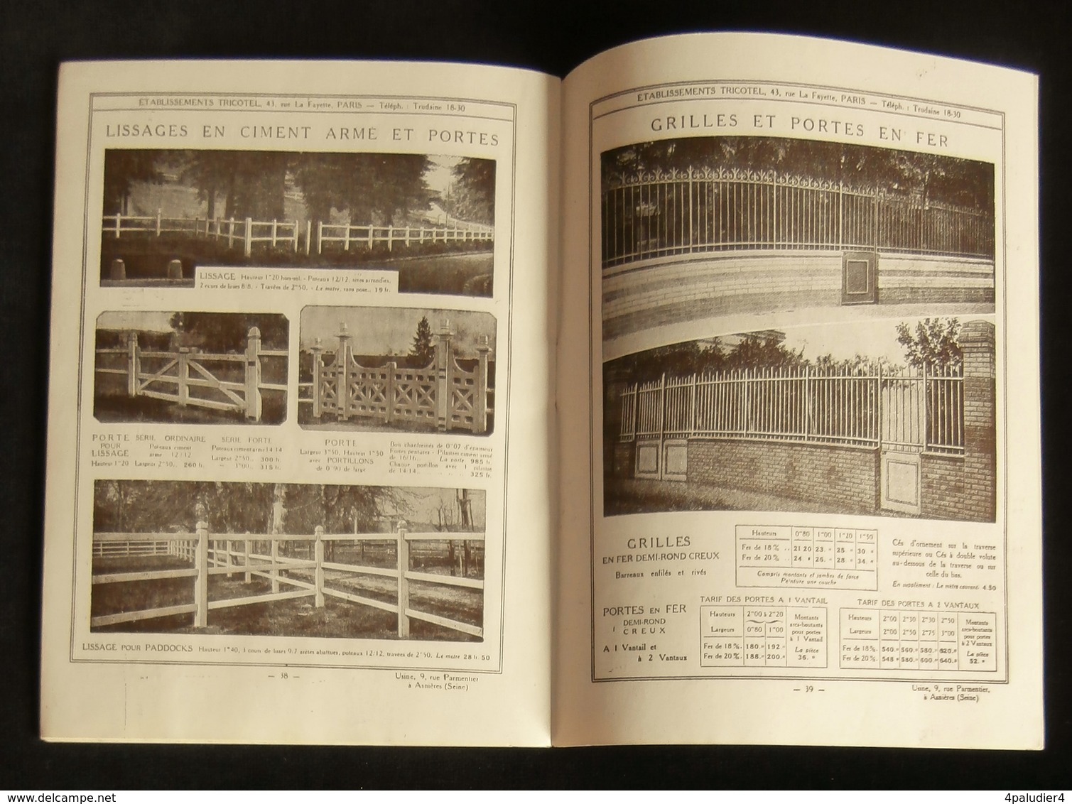 ( Mobilier De Jardin Jardins ) Catalogue Ets TRICOTEL Clotures Treillages Décoration Sculpture 1920 ASNIERES - 1900 – 1949