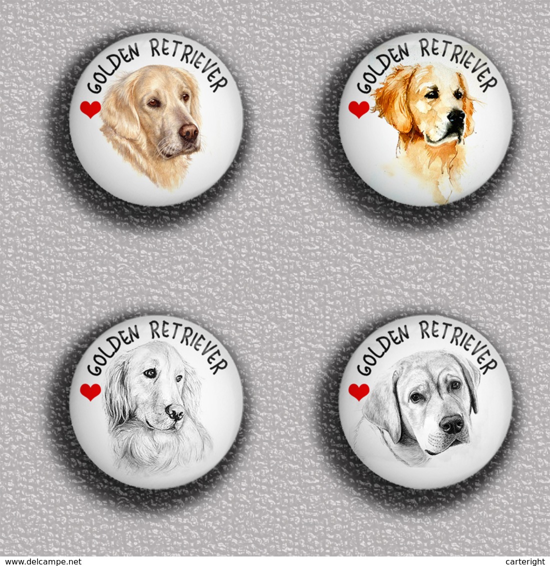 LOVE DOG Golden Retriever BADGE BUTTON PIN SET 2 (1inch/25mm Diameter) 35 DIFF - Tiere