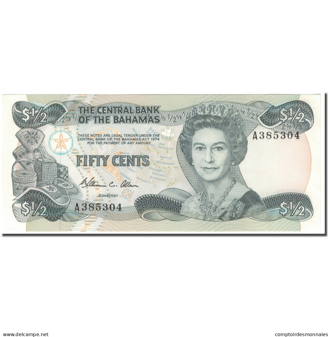Billet, Bahamas, 1/2 Dollar, 1974, KM:42a, NEUF - Bahamas
