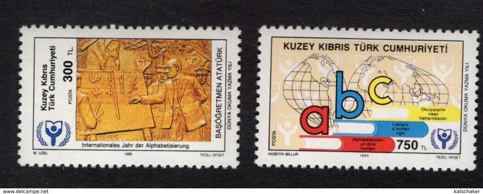 672667342 TURKISH CYPRUS 1990 POSTFRIS MINT NEVER HINGED POSTFRISCH EINWANDFREI SCOTT 294 295 INTL LITERACY YEAR - Neufs