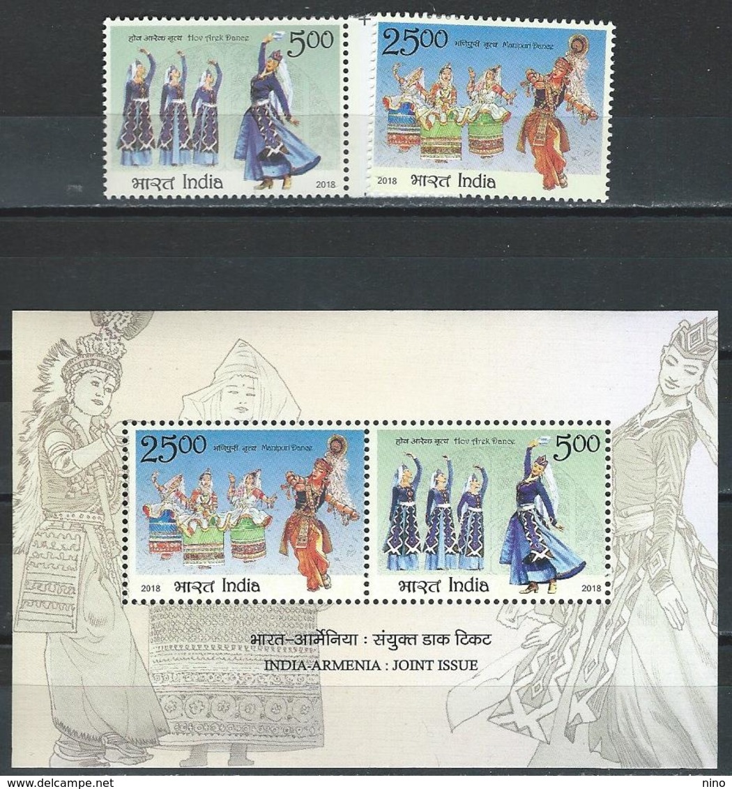 India. Scott # 3053-54a, MNH Set & S/sheet. 25th Anniv. Of Diplom. Relat. Joint Issue With Armenia 2018 - Gezamelijke Uitgaven