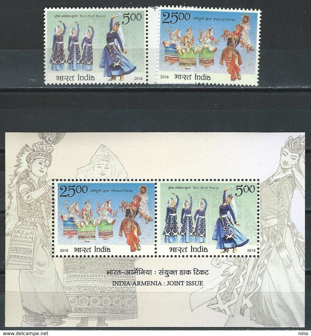 India. Scott # 3053-54a, MNH Set & S/sheet. 25th Anniv. Of Diplom. Relat. Joint Issue With Armenia 2018 - Joint Issues
