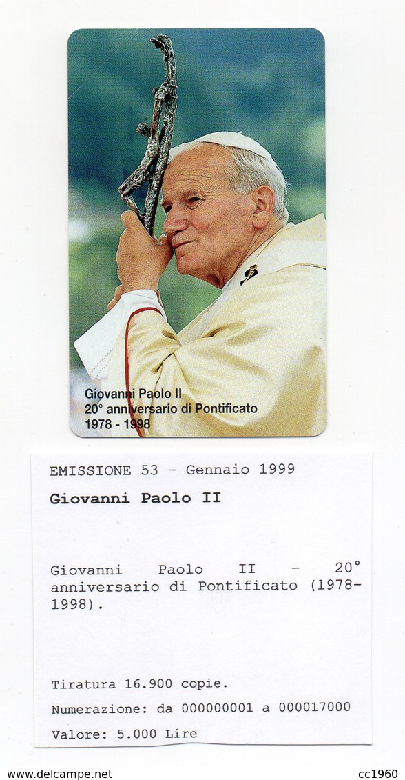 Vaticano - Urmet - 20° Anniversario Del Pontificato Di Giovanni Paolo II° - Nuova - Validità 1.1.2001 - (FDC13052) - Vaticano