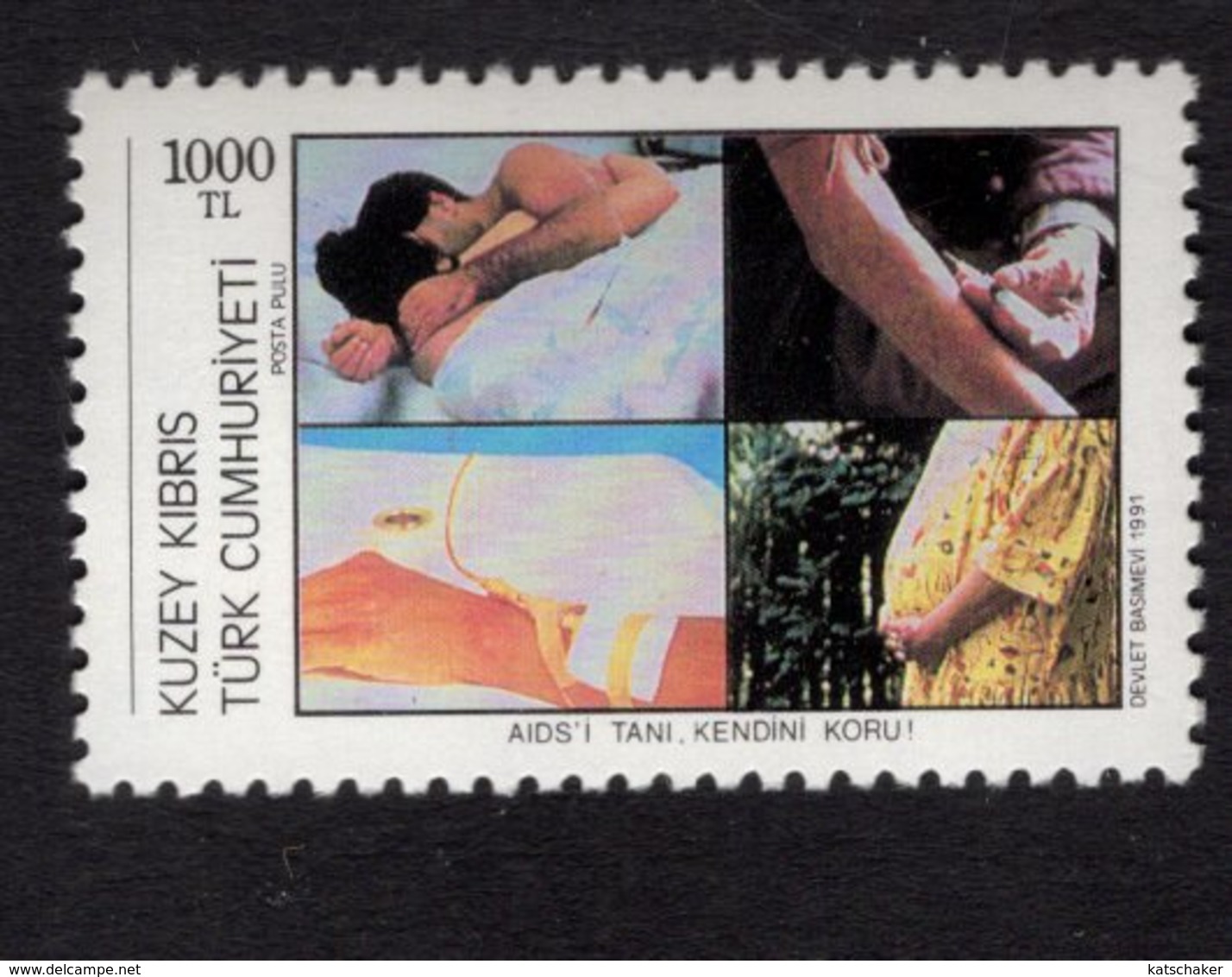 672675997 TURKISH CYPRUS 1991 POSTFRIS MINT NEVER HINGED POSTFRISCH EINWANDFREI SCOTT 313 WORLD AIDS DAY - Neufs