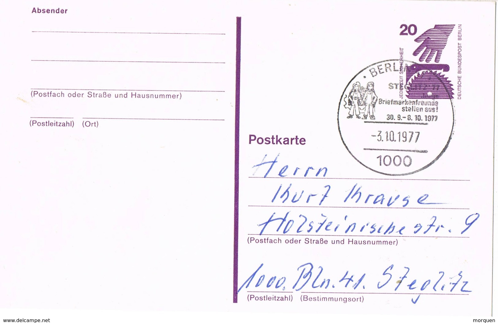 30602. Entero Postal BERLIN (Alemania Berlin) 1977. STEGLITZ 77 Briefmarken - Postkaarten - Gebruikt