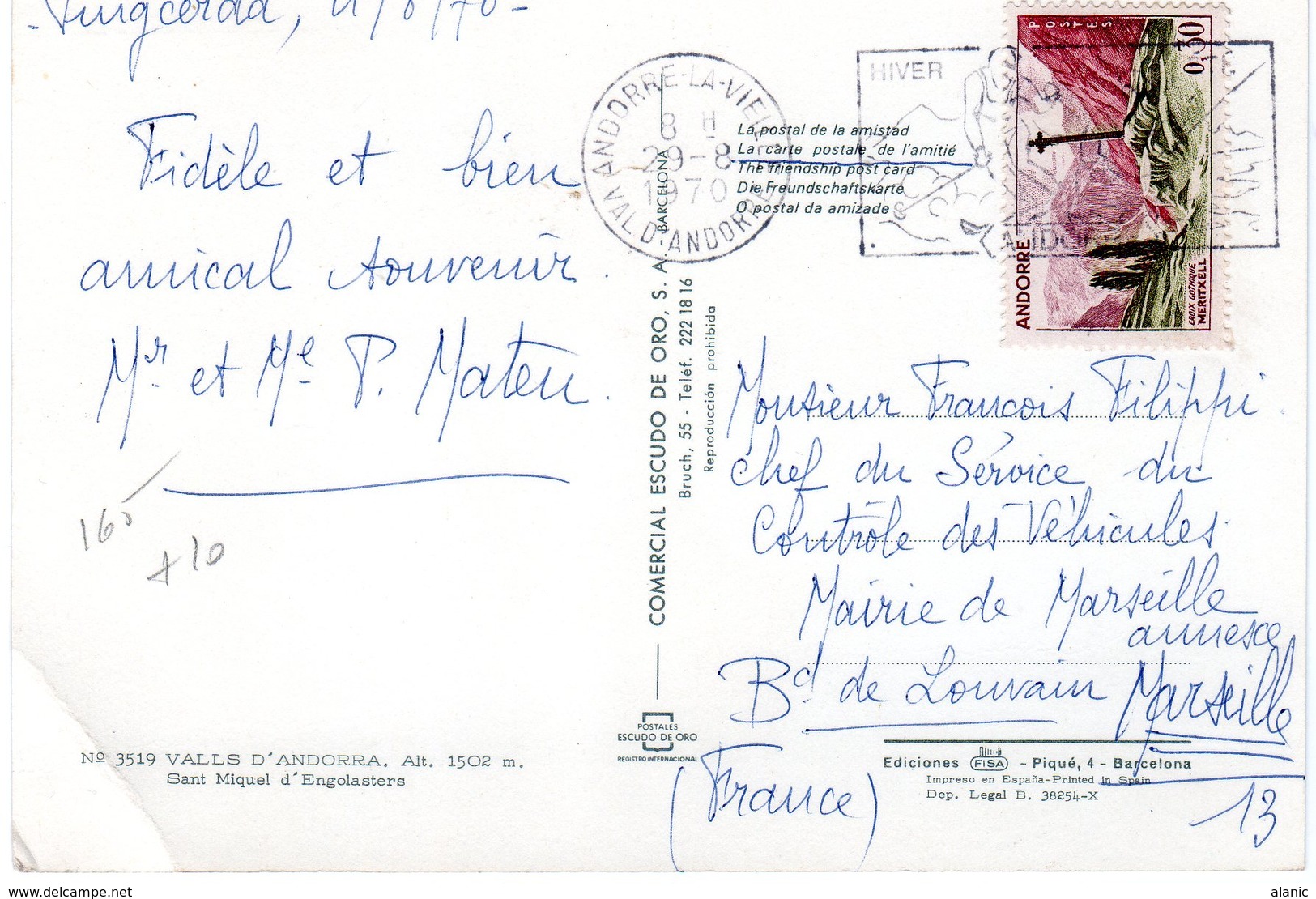 Andorre Français > 1960-1979 N°165 - Briefe U. Dokumente