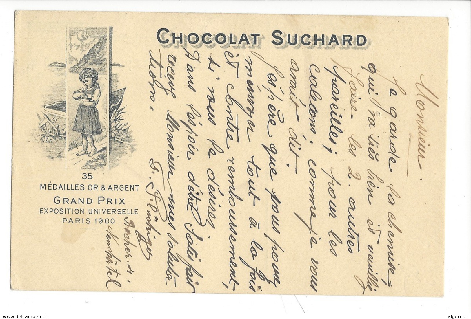 20901 -   Chocolat Suchard Grand Prix De Paris  Enfant De Neuchâttel 11.10.1911 Pour Bienne - Publicité
