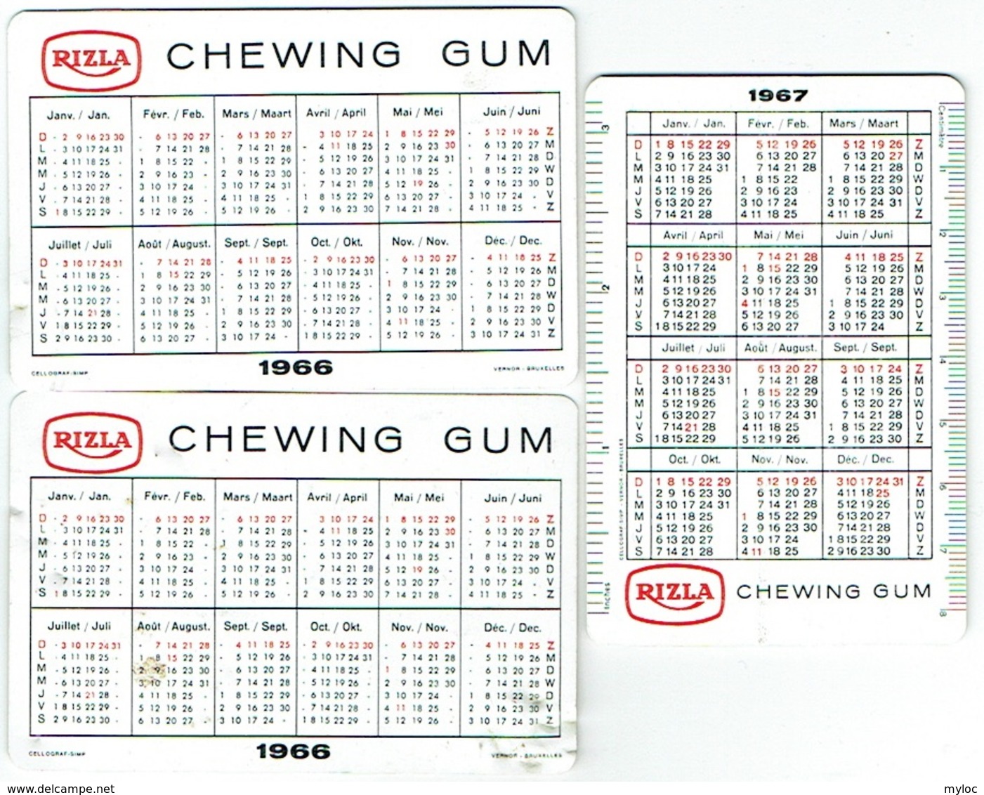 Calendrier. Lot De 3. Publicité Chewing Gum RIZLA. 1966/67. - Petit Format : 1961-70