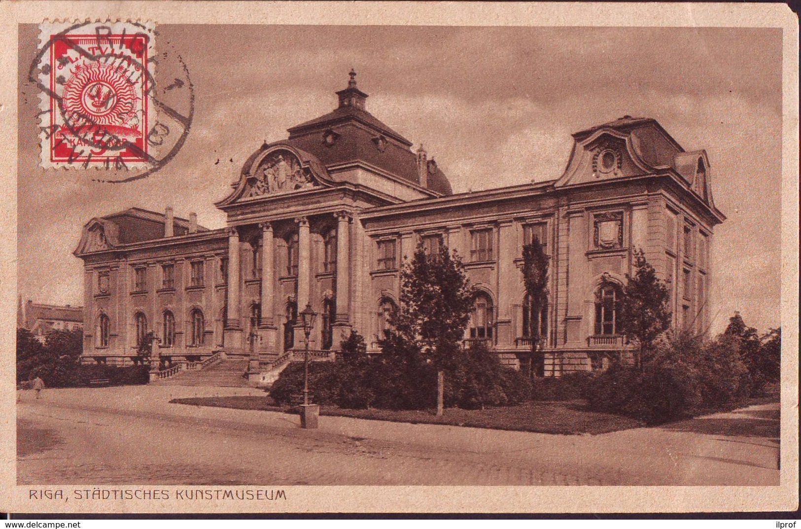 Coat Of Arms  1920 Val 5 Kap  On Postcard Of Riga Kunstmuseum - Lettonia