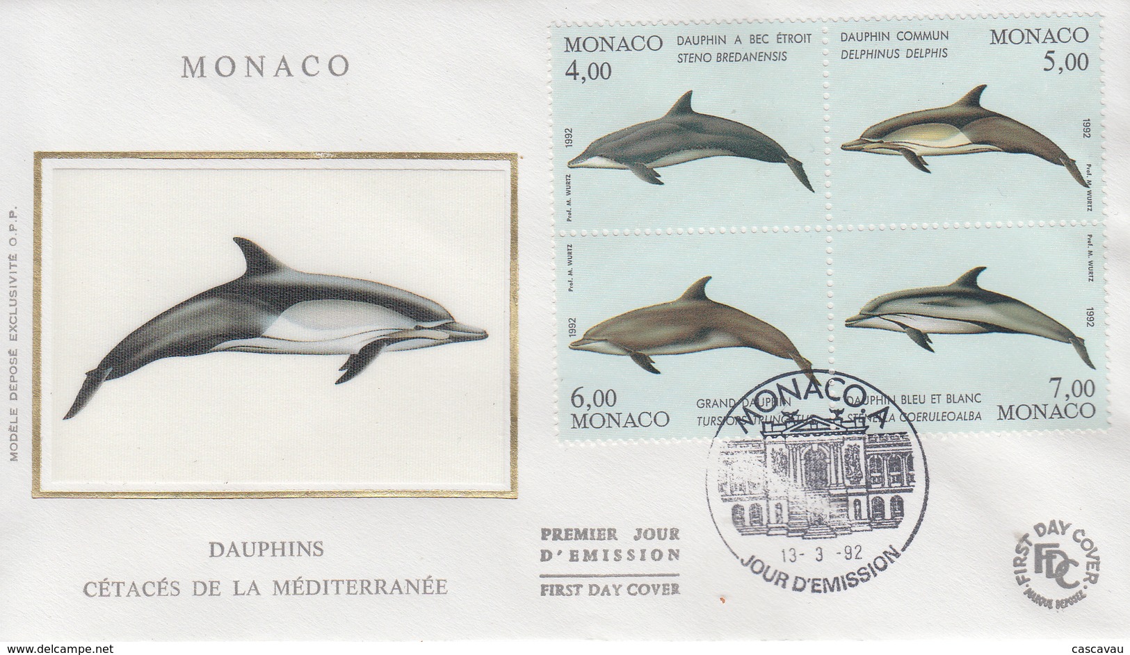 Enveloppe  FDC  1er  Jour    MONACO    Dauphins    Cétacés  De  La  Méditerranée   1992 - Dauphins