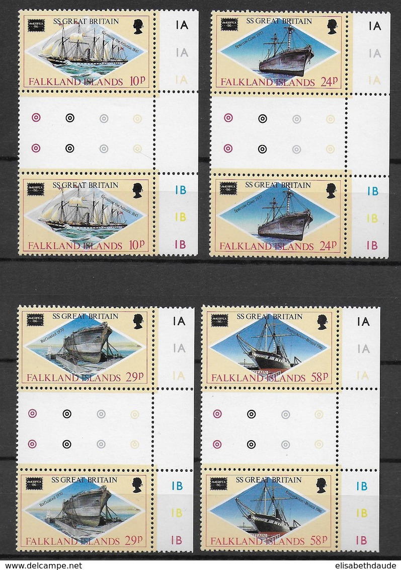 FALKLAND - BATEAUX - YVERT 461/464 EN PAIRE INTERPANNEAU ** MNH - - Falkland