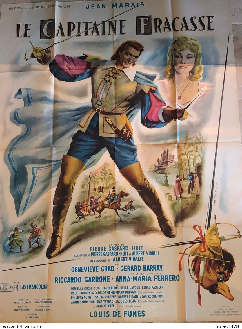 CINEMA / TRES BELLE AFFICHE ORIGINALE CAPITAINE FRACASSE 1961 / 120 X 160 CM / JEAN MARAIS / DE FUNES - Affiches