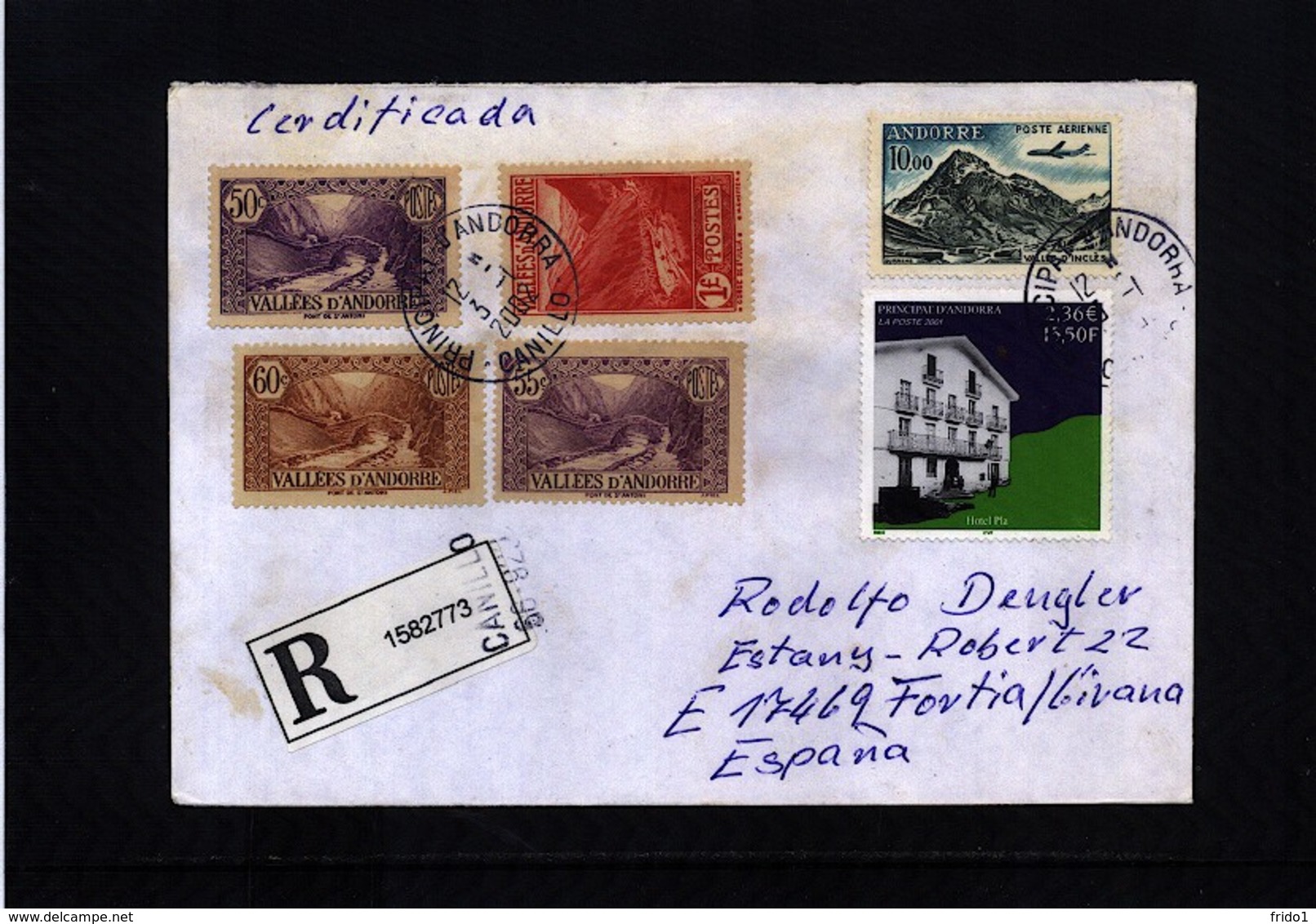 French Andorra 2001 Interesting Registered Letter - Covers & Documents