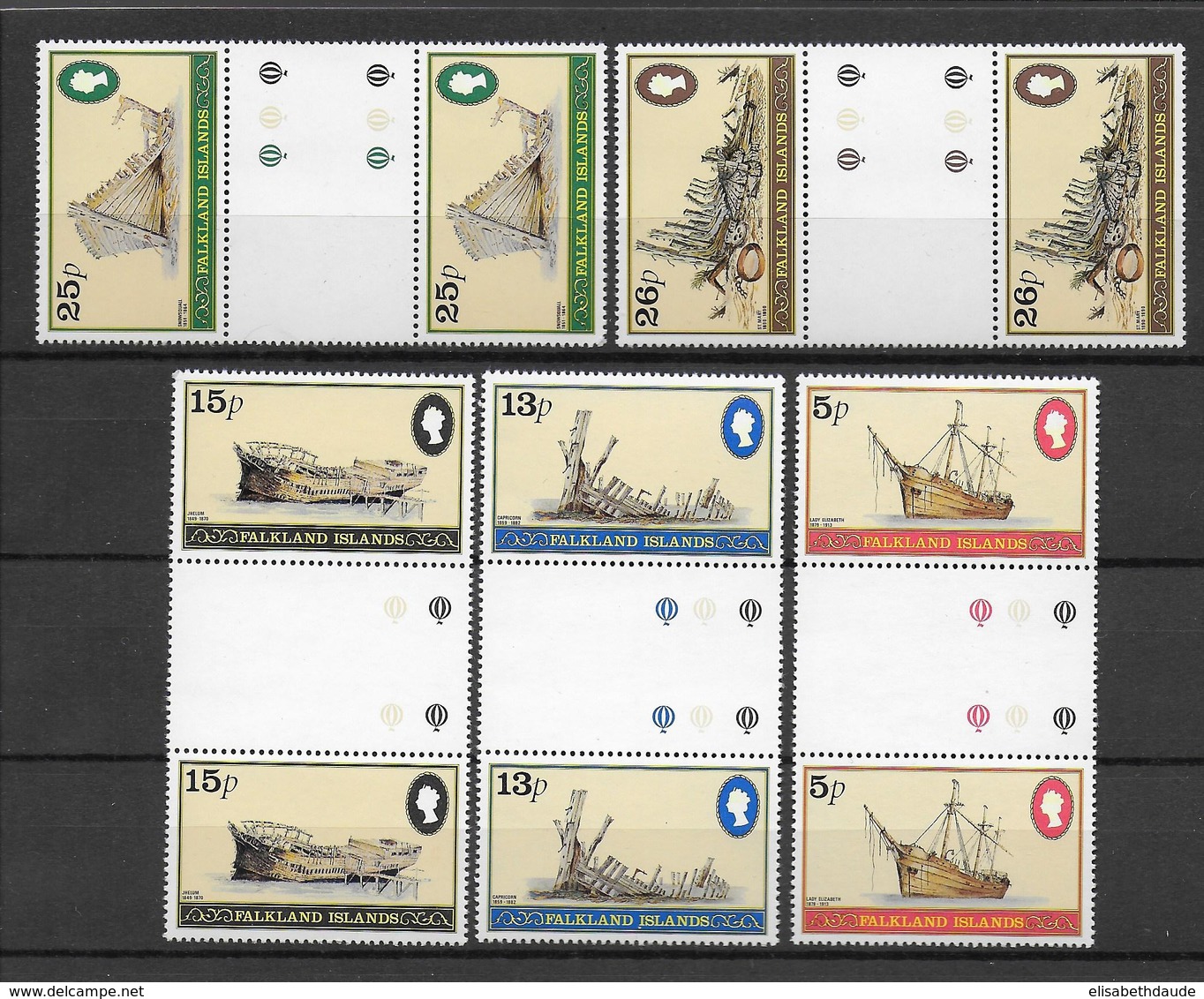 FALKLAND - BATEAUX - YVERT 254/268 EN PAIRE INTERPANNEAU ** MNH - - Islas Malvinas