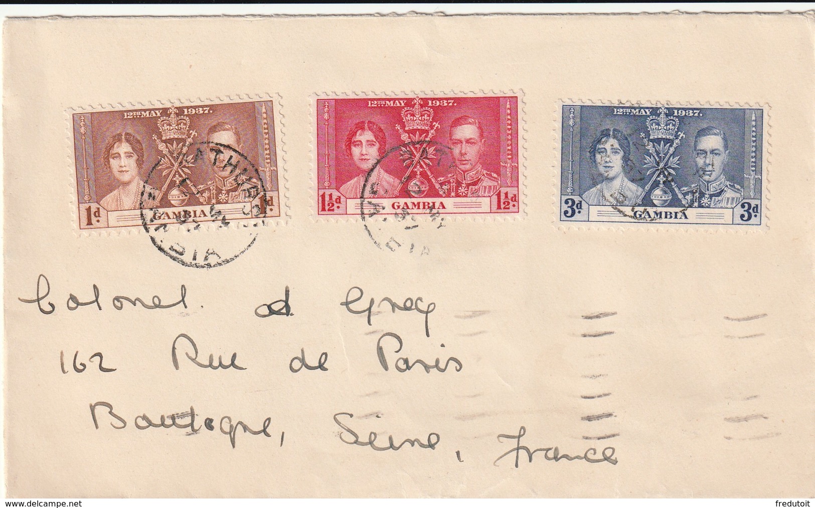 GAMBIE - LETTRE - Du 12/05/1937 Pour Boulogne - Gambia (...-1964)