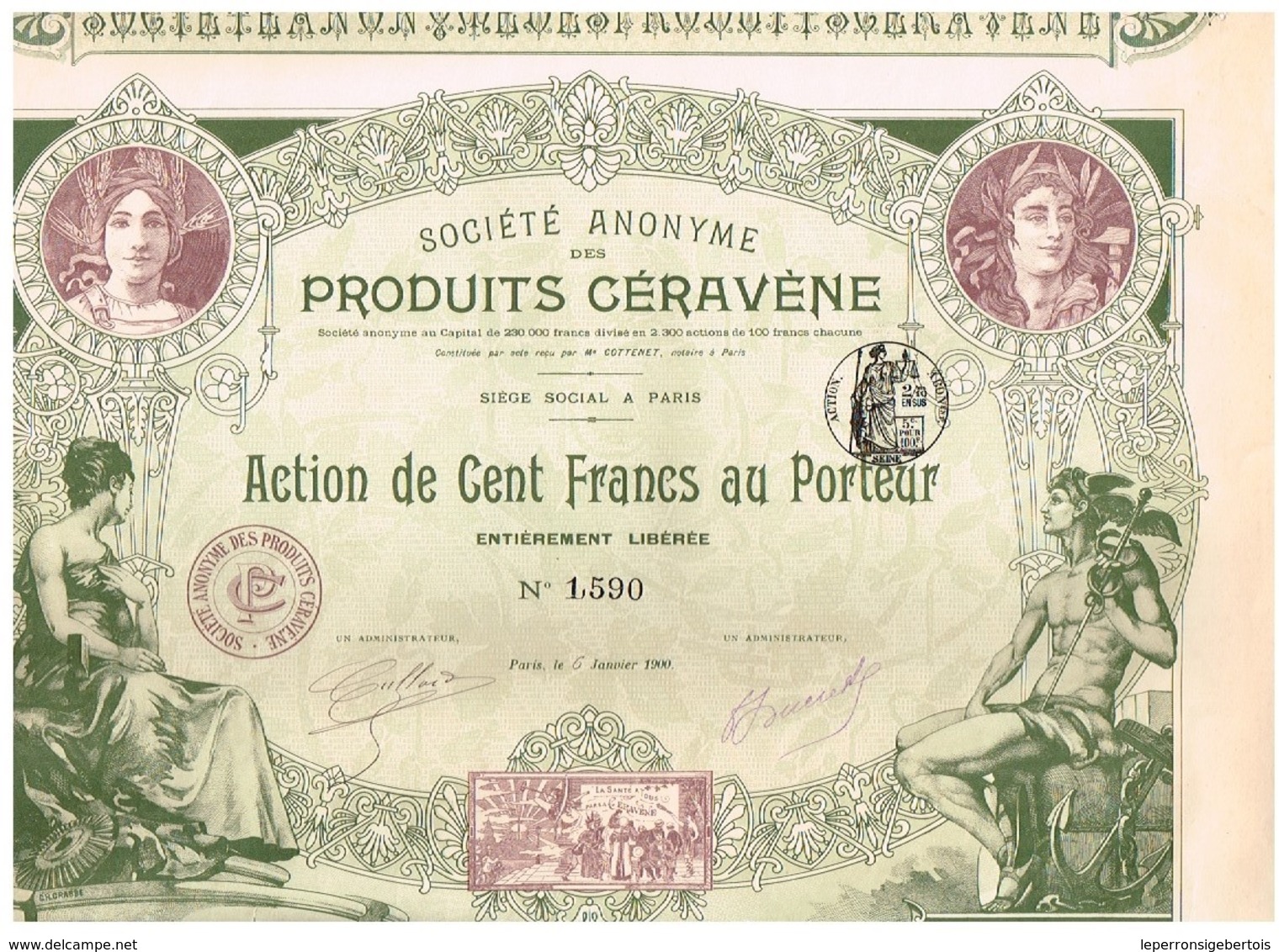 Action Ancienne - Société Anonyme Des Produits Céravène - Titre De 1900 - N°1590 - Déco - Agriculture