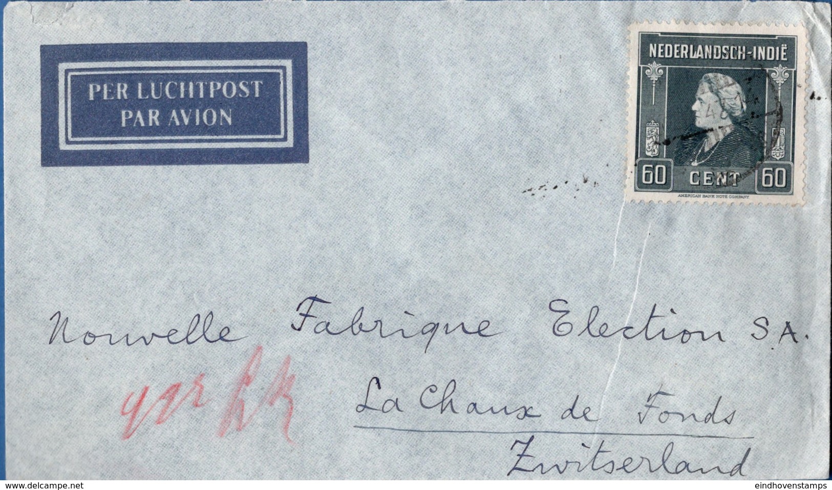 Dutch Indies 1947 60 Cts Single Franking On Letter To Switzerland, Chaud De Fonds - Niederländisch-Indien