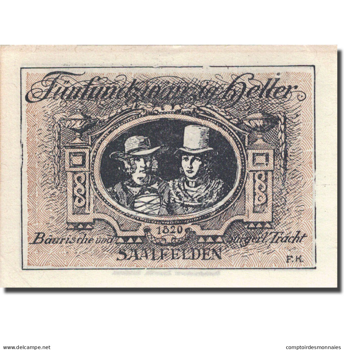 Billet, Autriche, Saalfelden, 25 Heller, Personnage 2, 1920 Marron SPL - Autriche