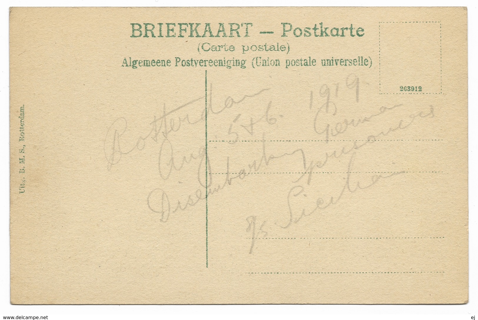 Rotterdam, Koningshaven - BMS - Dated 1919 On Reverse - Rotterdam