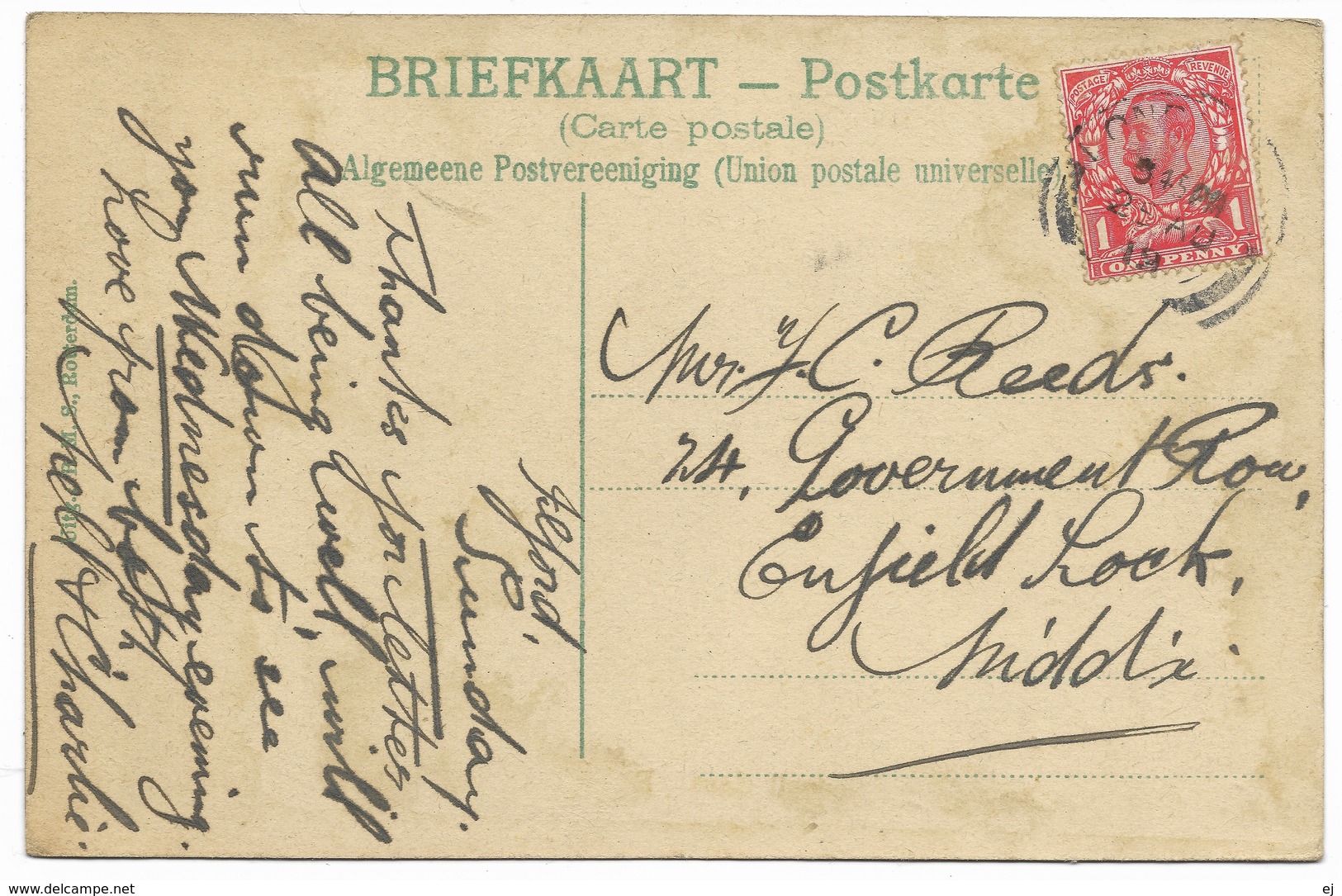 Rotterdam, Park - BMS - Postmark 1919 - Rotterdam