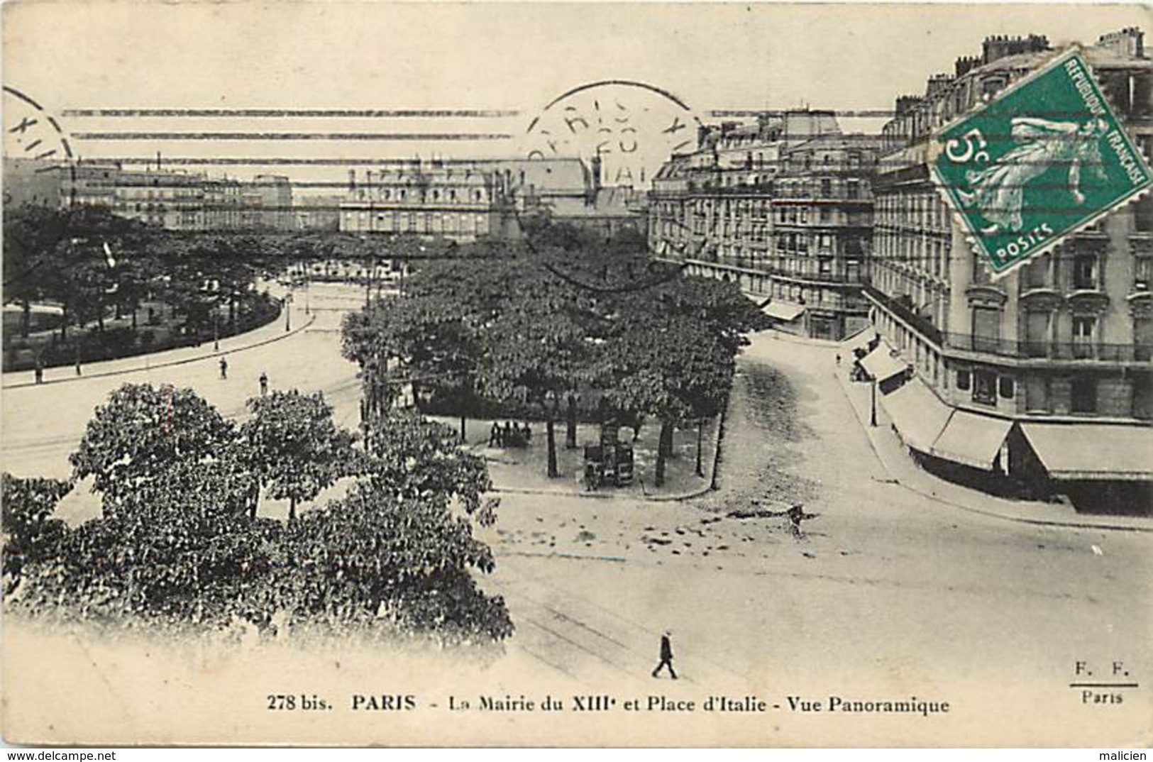 - Paris -ref-C529- Place D Italie -mairie Du XIIIe Arrt - Vue Panoramique - Cafe Marieux - Cafes - Carte Bon Etat - - Arrondissement: 13