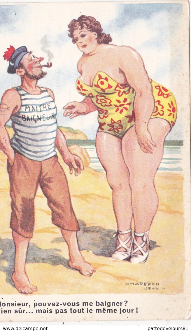 CPSM Femme Grosse Gros Fessier Maître Baigneur Baigneuse Bather Bath Humour Illustrateur J. CHAPERON N° 1009 - Chaperon, Jean