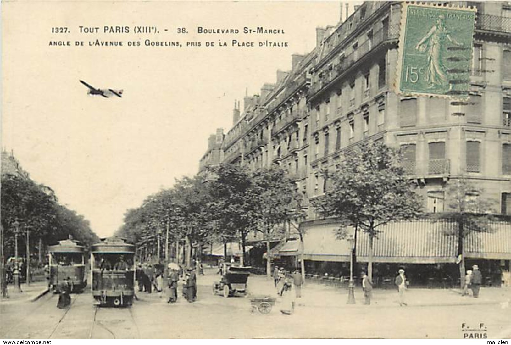 - Paris -ref-C516- Boulevard Saint Marcel -angle Avenue Des Gobelins Pris De La Place D Italie - Cafe - Tramways - - Arrondissement: 13