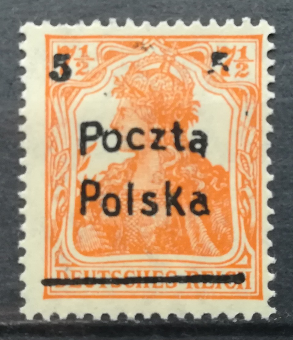 1919 POLAND MNH G The Poznan Issues ERROR MISSING 5 NOMINAL SHIFTED OVERPRINT - Ongebruikt