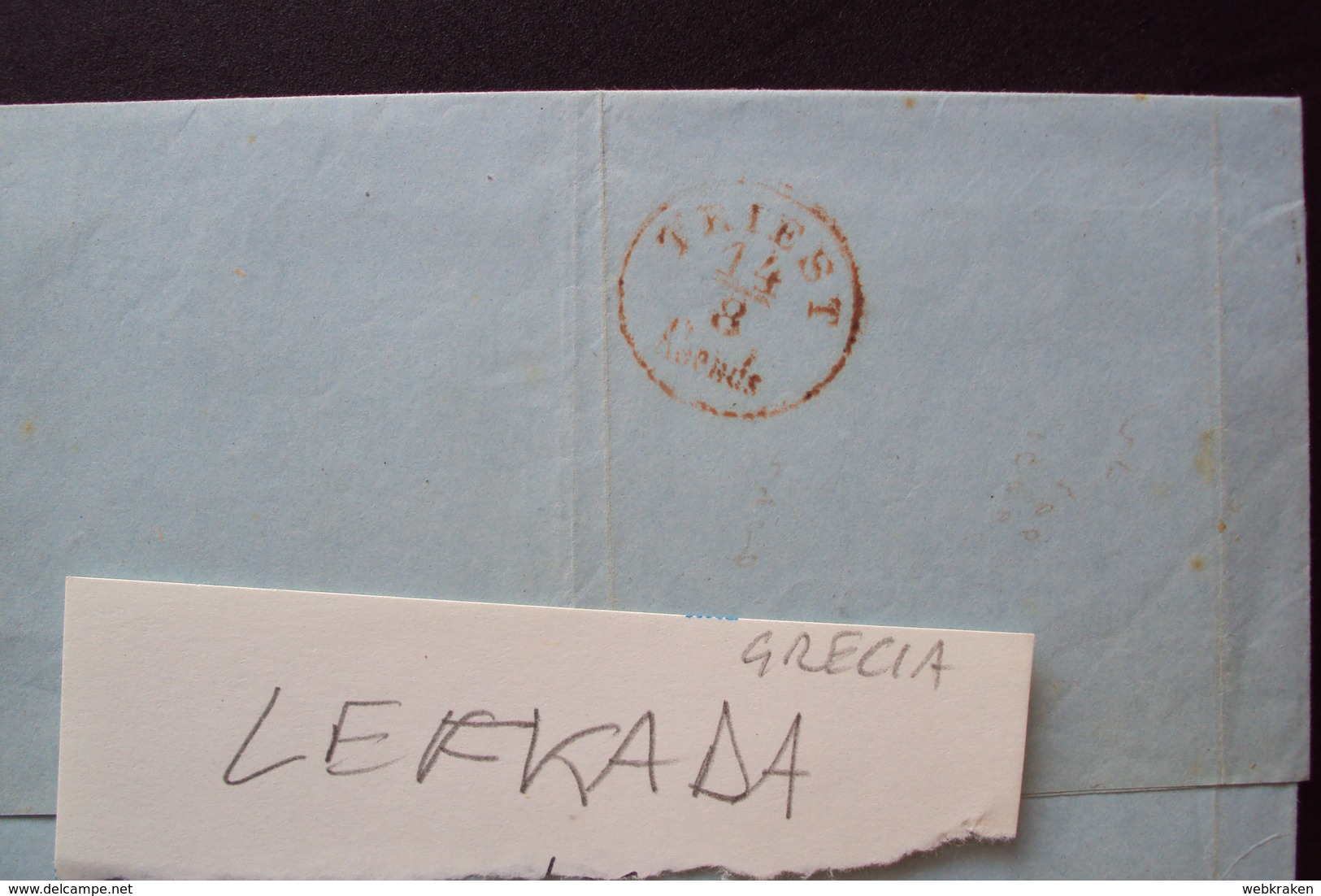 STORIA POSTALE PREFILATELIA PREFILATELICA FRANCHIGIA 1856 GRECIA ELLAS DA SANTA MAURA LEFKADA PER TRIESTE - ...-1861 Prefilatelia