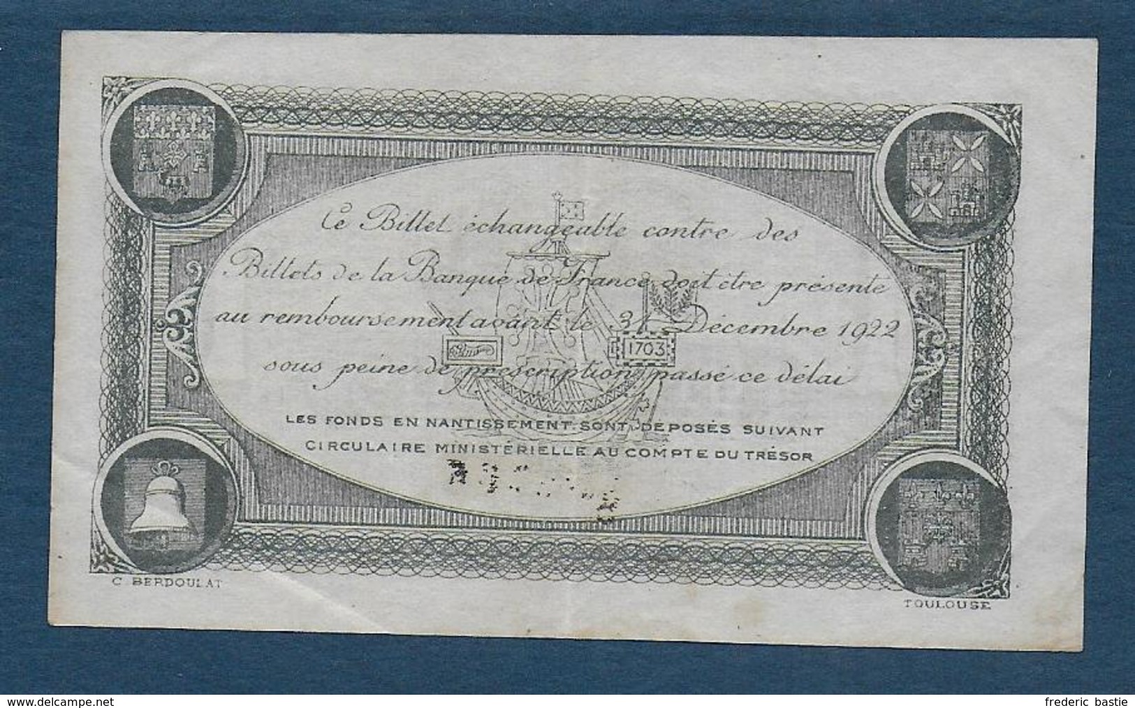 Chambre De Commerce De TOULOUSE - Billet De  1 Franc - Chambre De Commerce