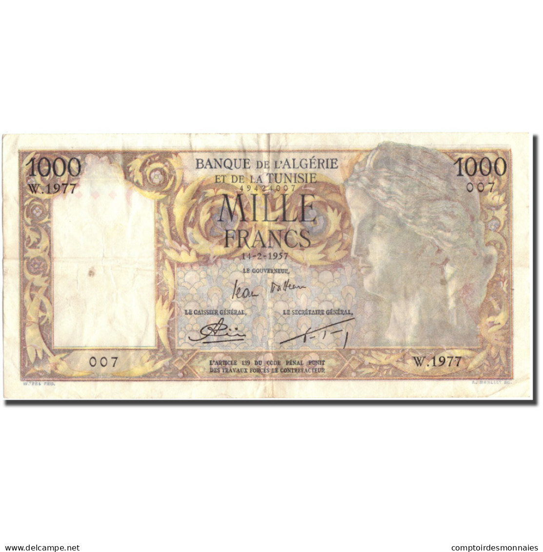 Billet, Algeria, 1000 Francs, 1957, 1957-02-14, KM:107b, TB+ - Algerien