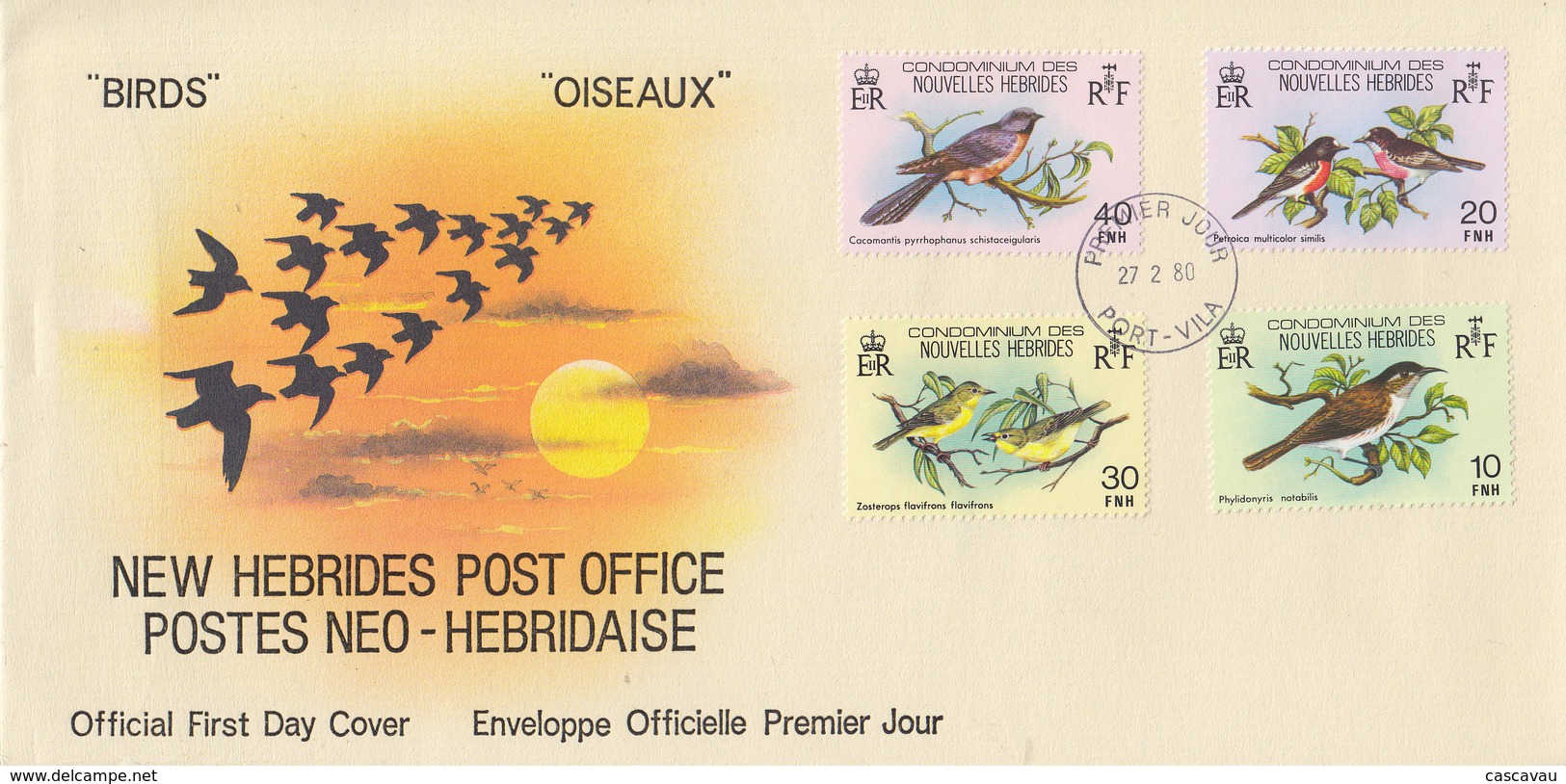 Enveloppe  FDC  1er Jour   NOUVELLES  HEBRIDES   Oiseaux   1980 - FDC