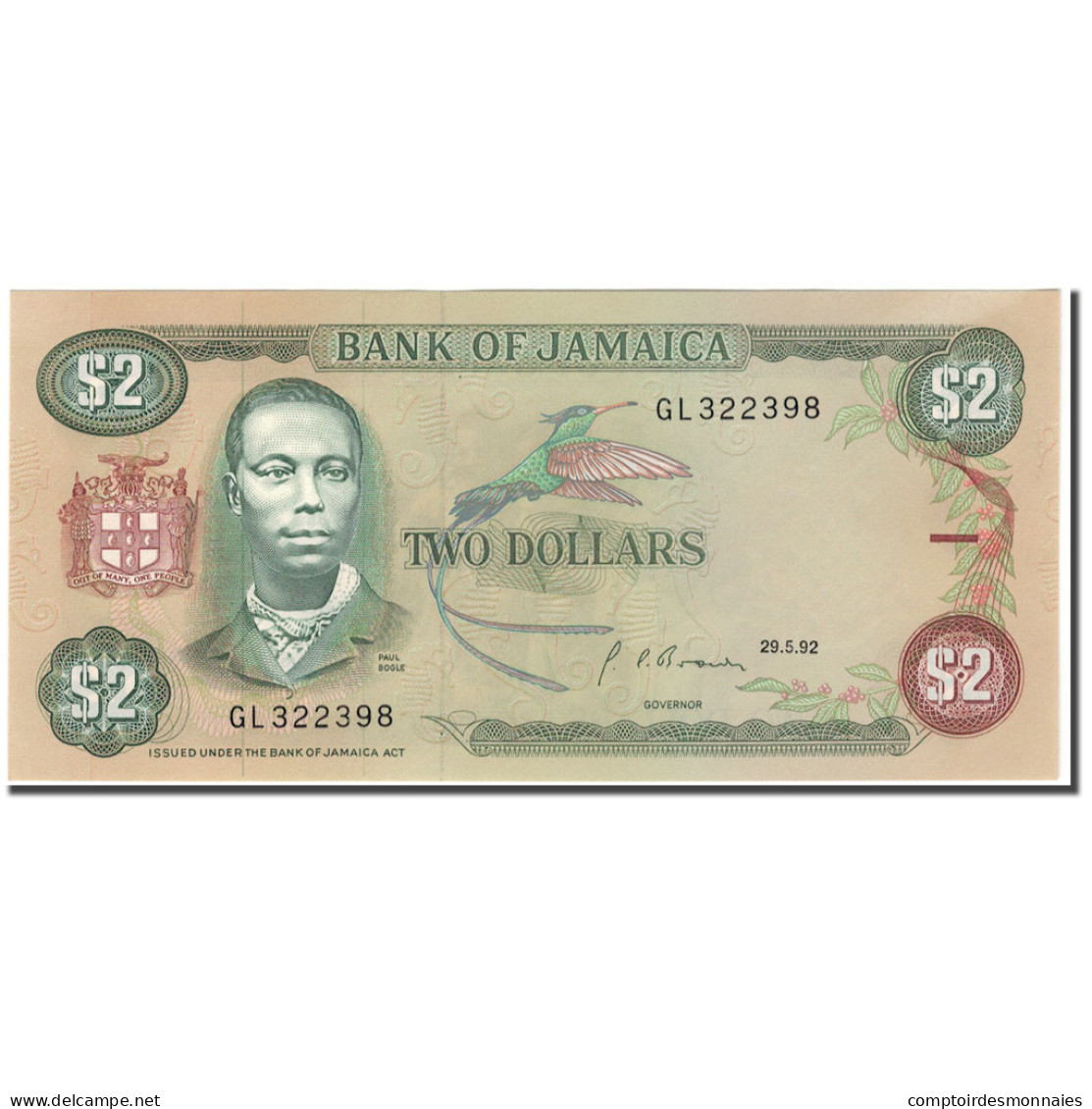 Billet, Jamaica, 2 Dollars, 1992-05-29, KM:69d, NEUF - Jamaica