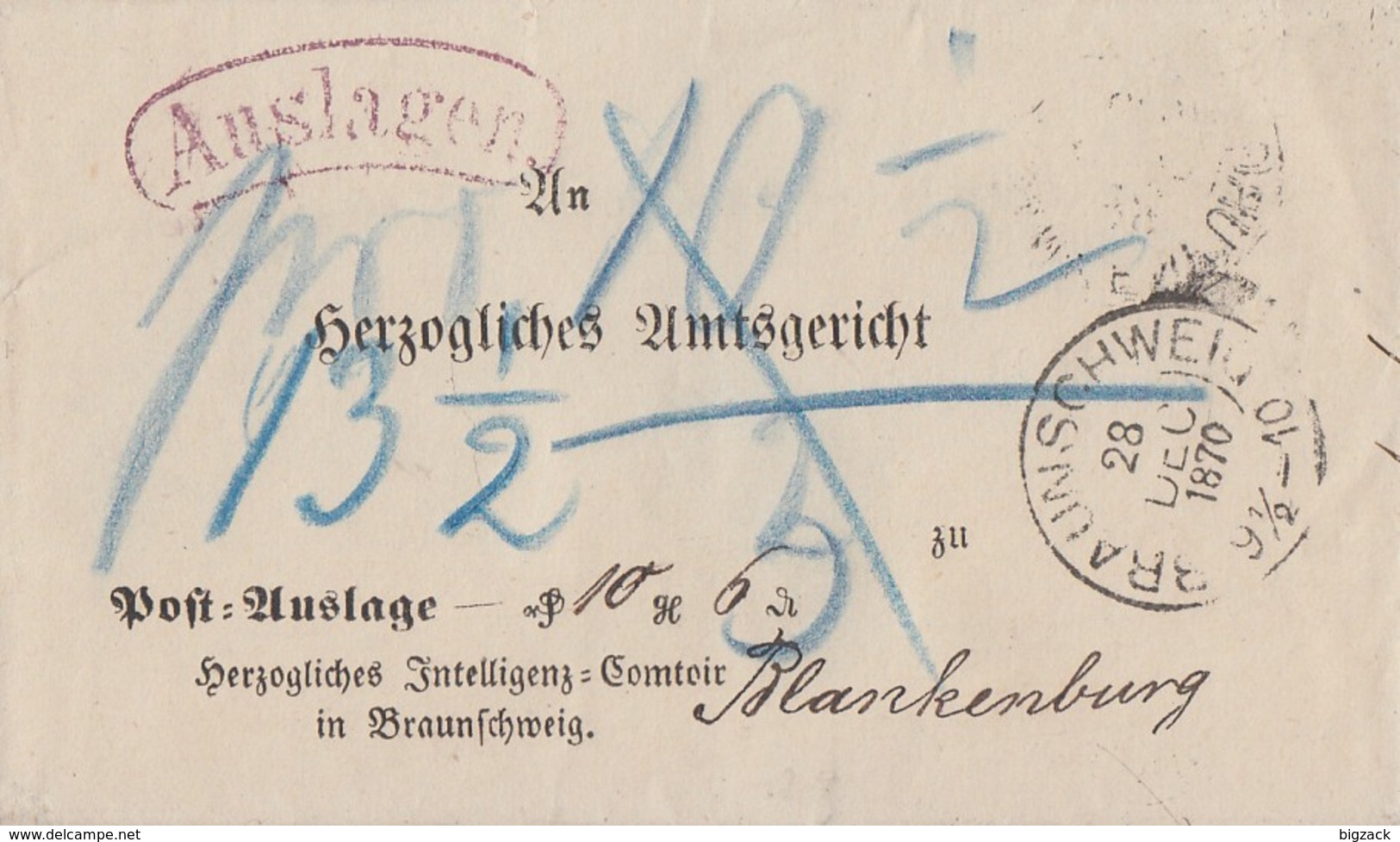 Braunschweig Auslagen-Brief K2 Braunschweig 28.12.70 Gel. Nach K2 Blankenburg 28.12.70 - Braunschweig