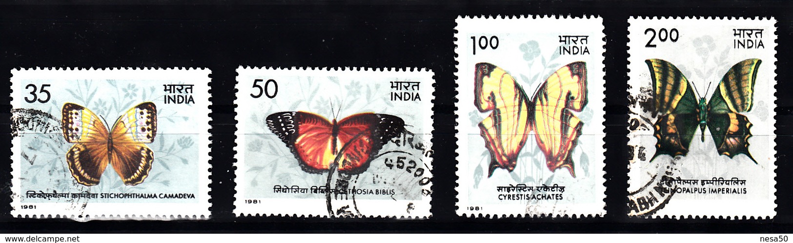 India 1981 Mi Nr 882 - 885 , Vlinders, Butterfly - Gebruikt