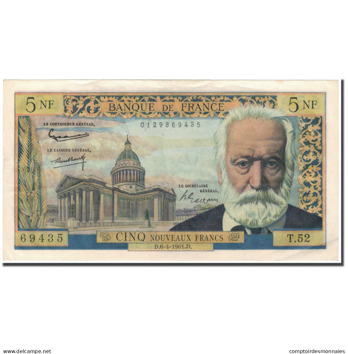 France, 5 Nouveaux Francs, 5 NF 1959-1965 ''Victor Hugo'', 1961-04-06, TTB+ - 5 NF 1959-1965 ''Victor Hugo''