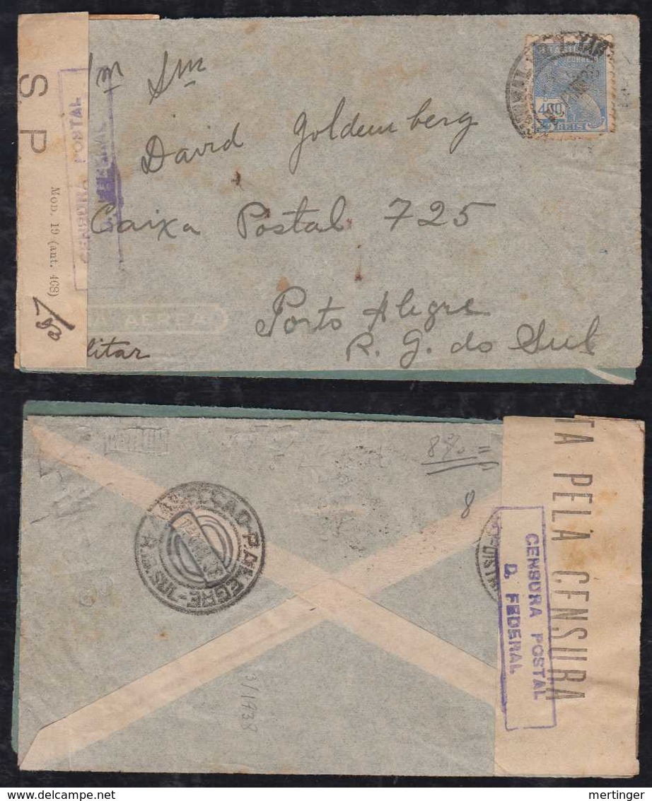 Brazil Brasil 1938 Censor Airmail CAM AEREA MILITAR RIO To PORTO ALEGRE - Luftpost (private Gesellschaften)