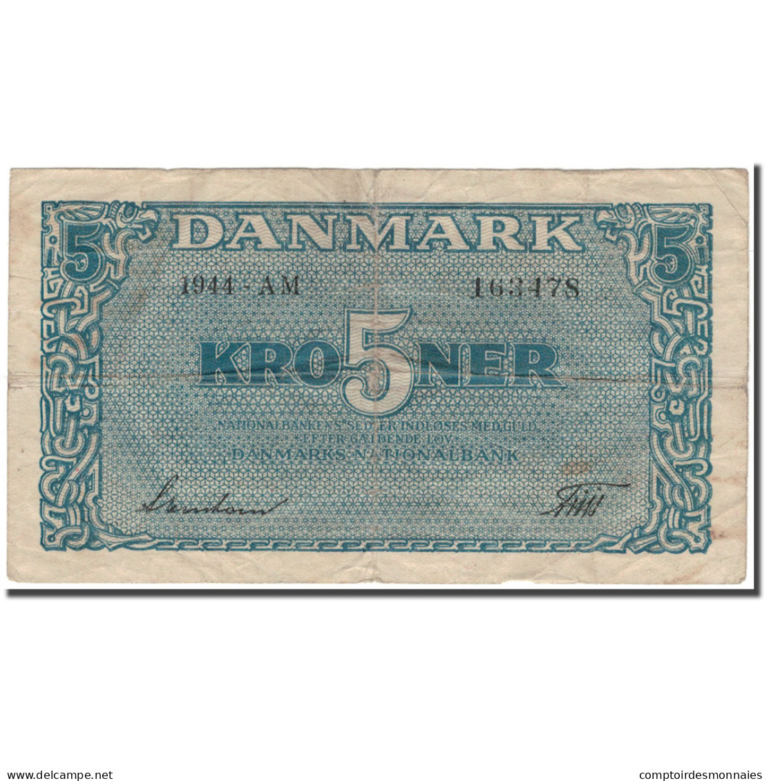 Billet, Danemark, 5 Kroner, 1944, KM:35a, TB - Danemark