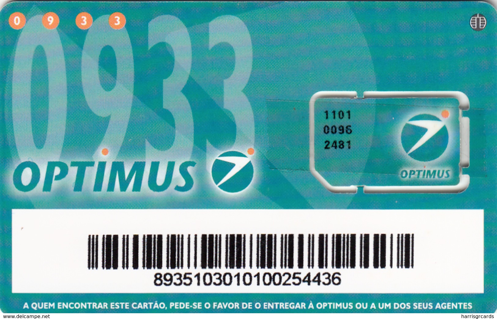 PORTUGAL - OPTIMUS 0933, GSM Card, Used - Portugal