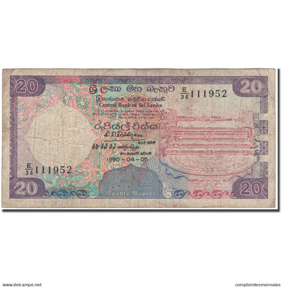 Billet, Sri Lanka, 20 Rupees, 1990-04-05, KM:97c, B+ - Sri Lanka