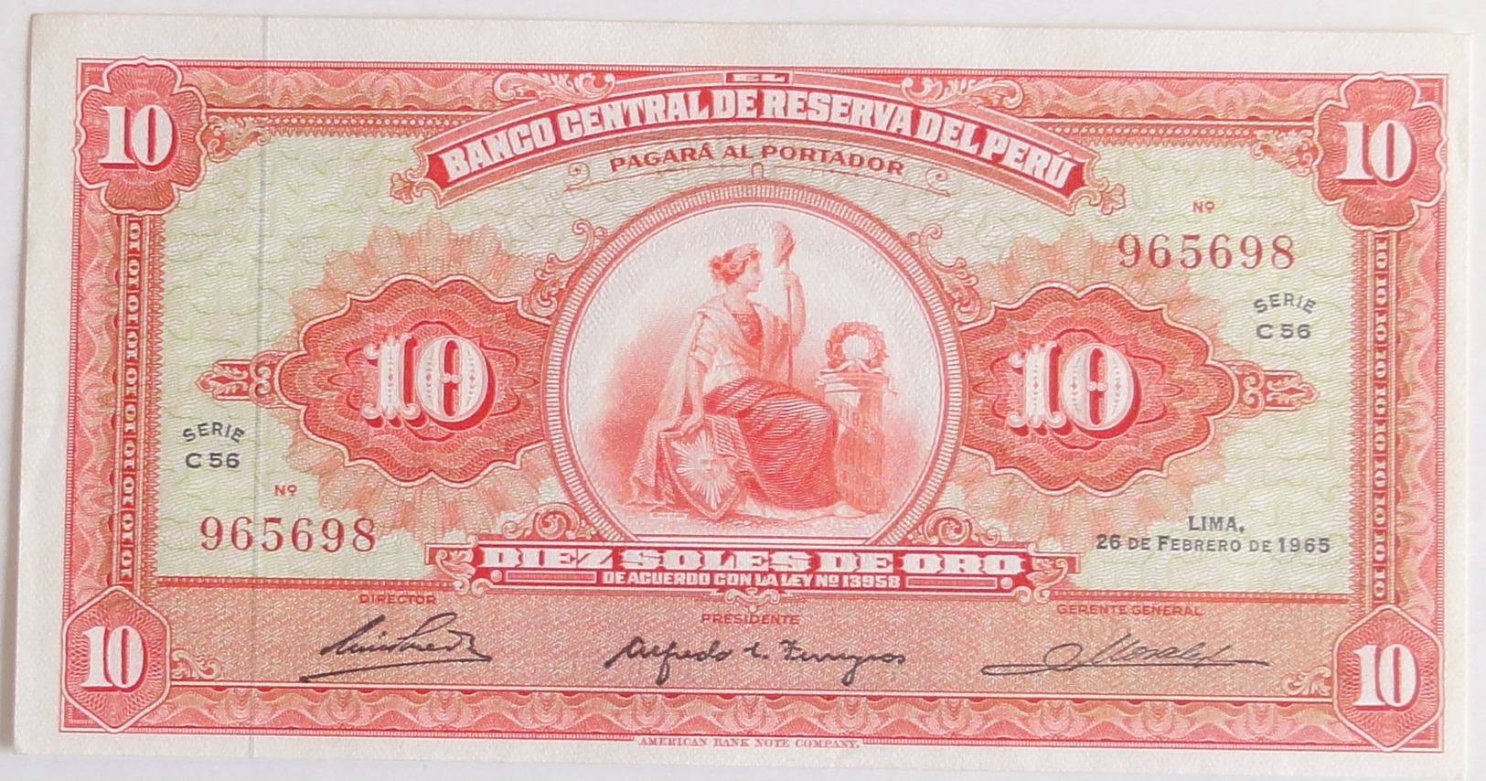 Peru 10 Soles De Oro 1965, UNC, World Paper Money P-88 - Pérou