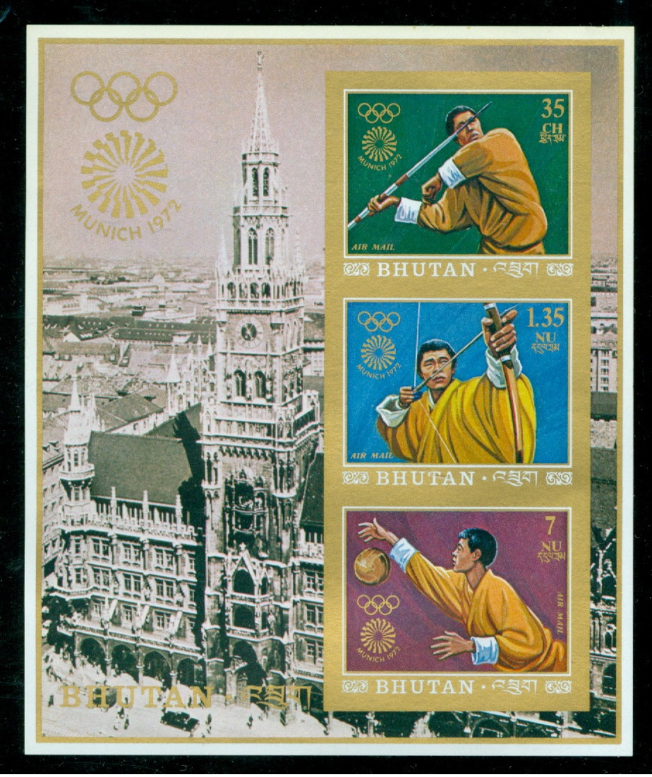 Bhutan 514-521 Bloc 51 Imperf Munich Olympics, Neuf** Sans Charniere, Mint NH, Scott 147-147H - Bhoutan