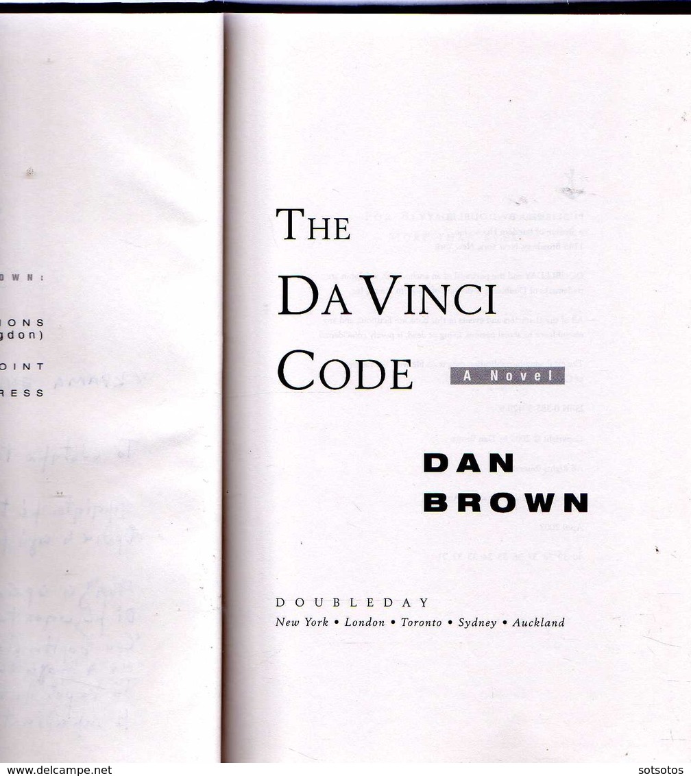 The DA VINCI CODE: Dan BROWN Ed. (2003) Double Day,