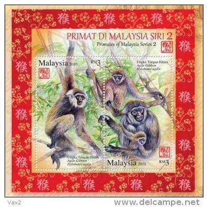 Malaysia 2016 S#1586 Primates M/S MNH Face Value RM6 Fauna Monkey Unusual (florescent Ink) Zodiac - Malaysia (1964-...)