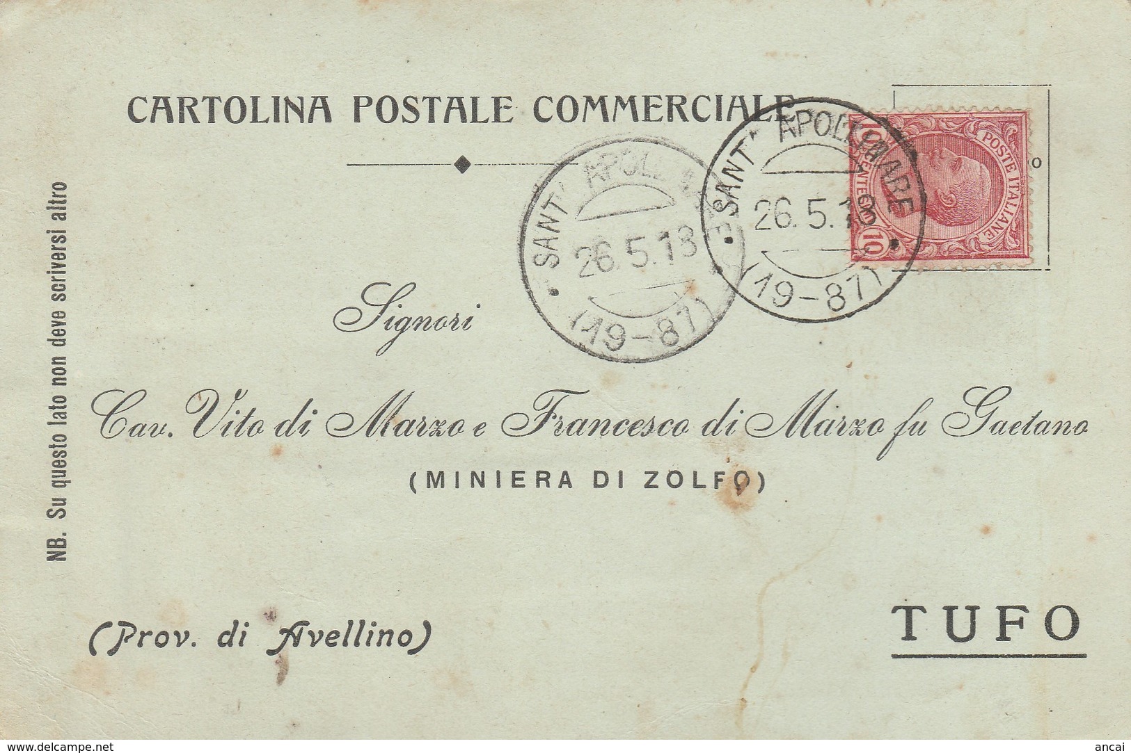 Sant'Apollinare. 1918. Annullo Frazionario (19 - 87), Su Cartolina Postale Commerciale - Storia Postale